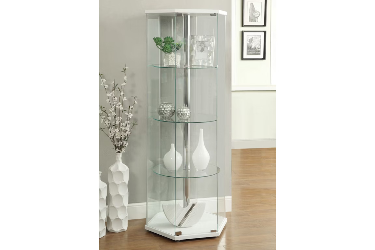 Zahavah 4-Shelf Hexagon Shaped Curio Cabinet White And Clear