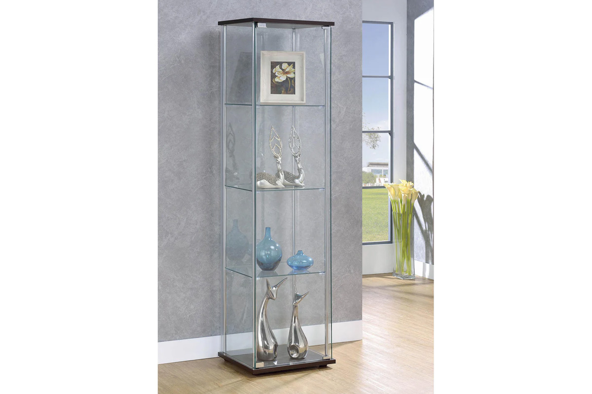 Bellatrix Rectangular 4-Shelf Curio Cabinet Cappuccino And Clear