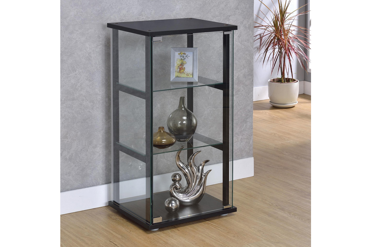 Cyclamen 3-Shelf Glass Curio Cabinet Black And Clear