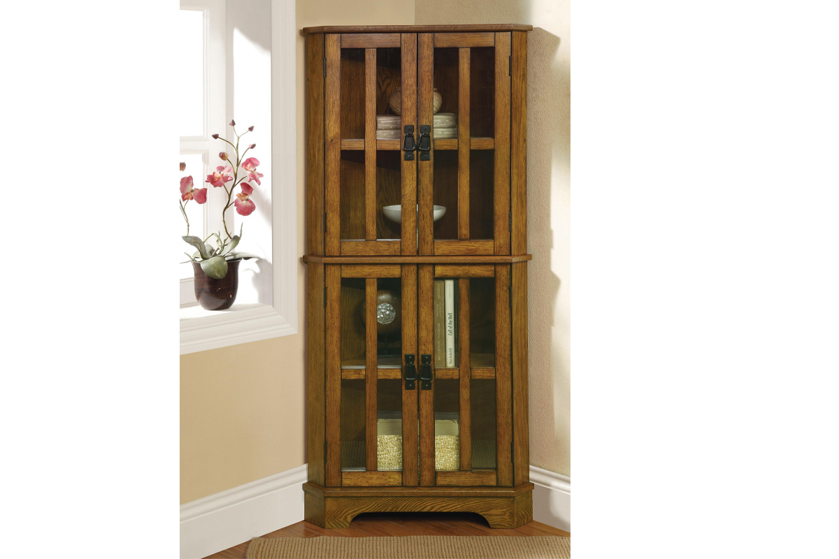 Coreosis 4-Shelf Corner Curio Cabinet Golden Brown