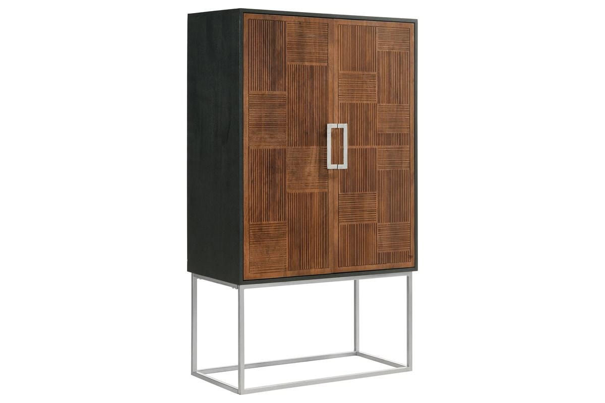 Borman 2-Door Bar Cabinet Wine Storage Walnut And Black