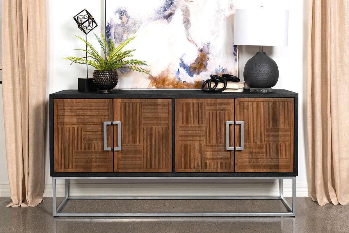 Borman 4-Door Wooden Accent Cabinet Walnut And Black