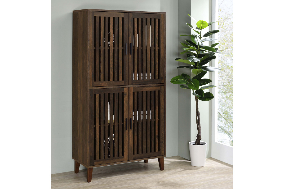 Elouise 4-Door Engineered Wood Tall Accent Cabinet Dark Pine