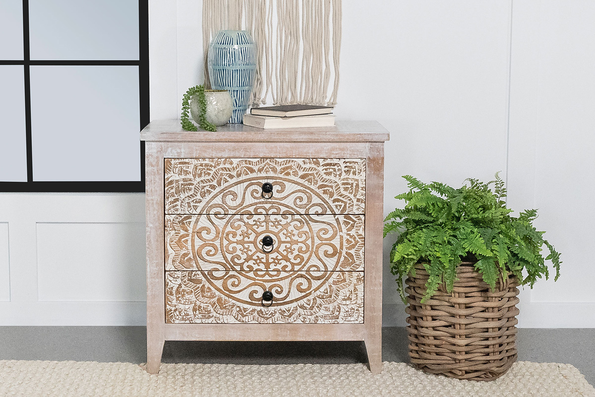 Mariska 3-Drawer Wooden Accent Cabinet White Distressed