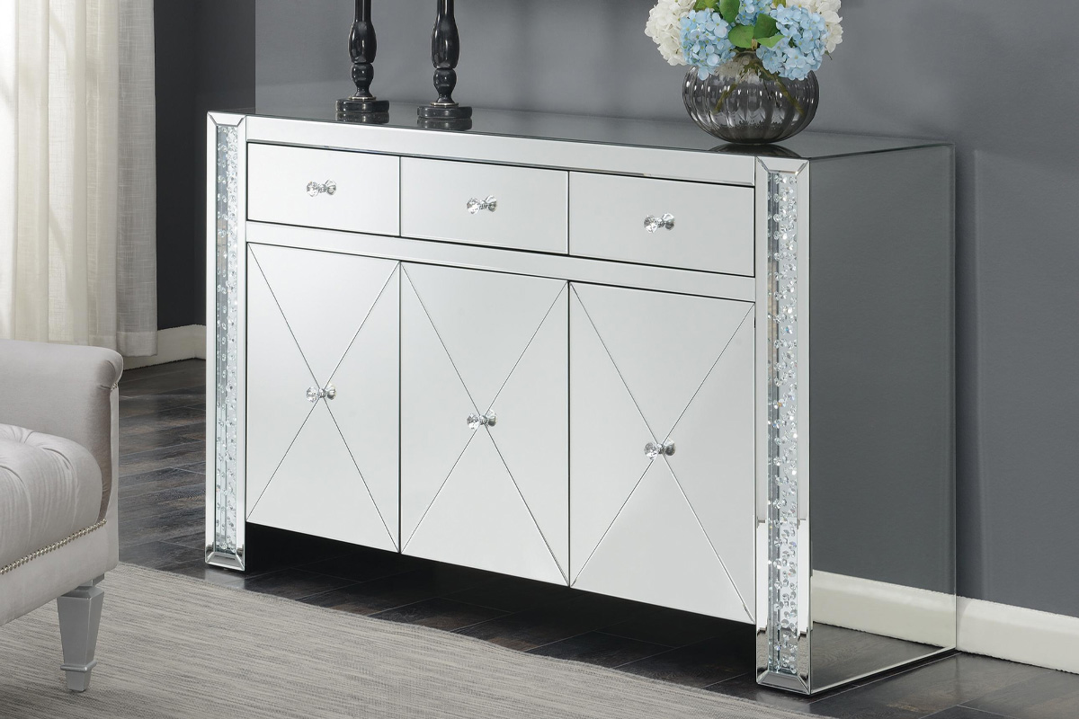Maya 3-Drawer Accent Cabinet Contemporary Clear Mirror