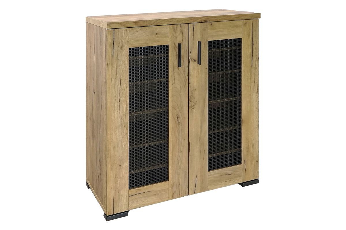 Bristol Metal Mesh Door Accent Shoe Cabinet Golden Oak
