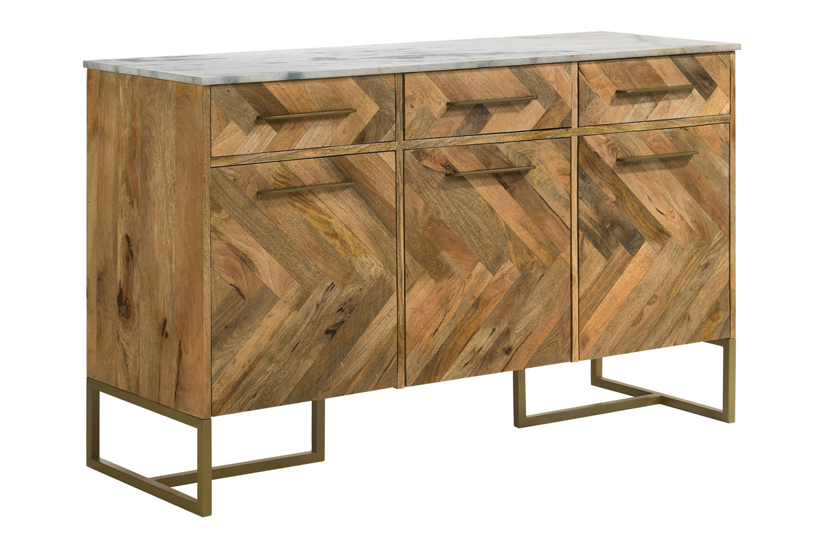Keaton 3-Door Accent Cabinet With Marble Top Natural And Antique Gold