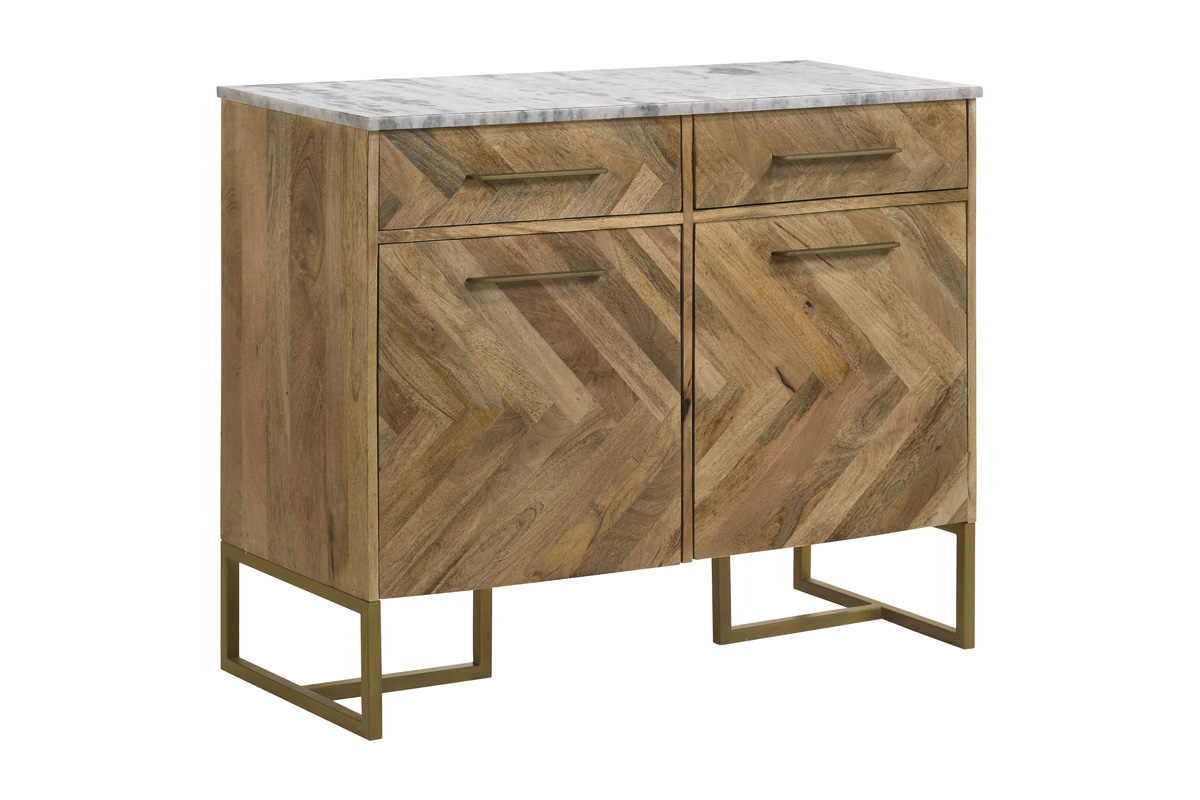 Keaton 2-Door Accent Cabinet With Marble Top Natural And Antique Gold