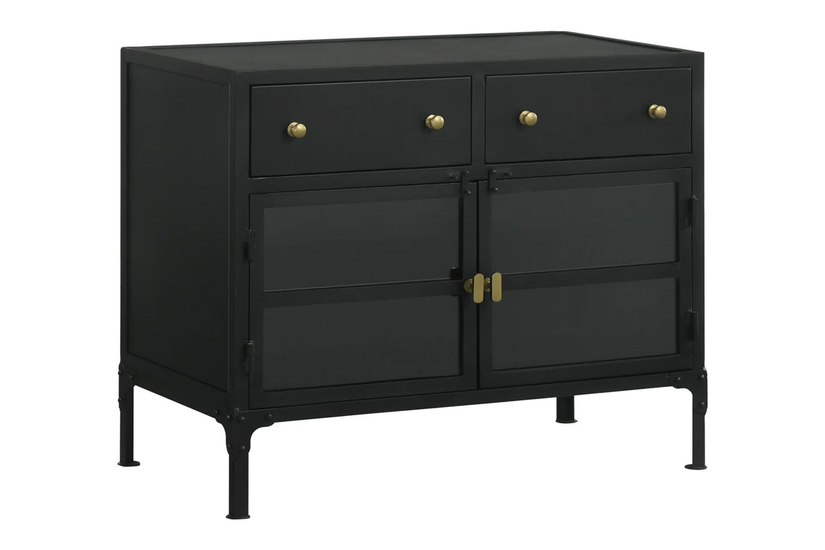 Sadler 2-Drawer Accent Cabinet With Glass Doors Black