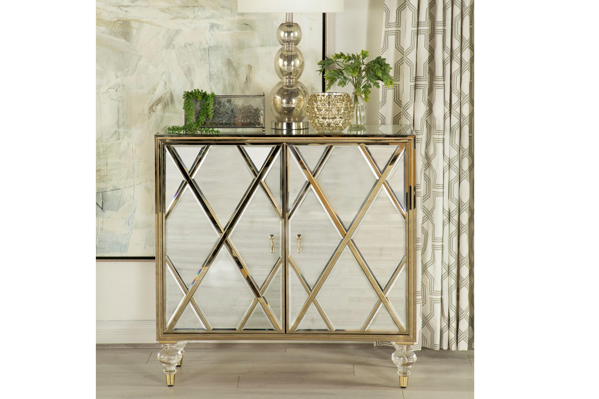 Astilbe 2-Door Accent Cabinet Mirror And Champagne