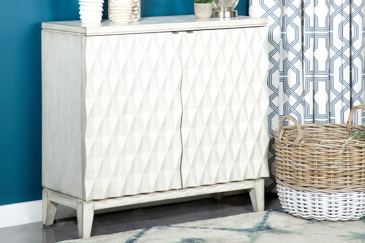 Moody Accent Cabinet With Carved Door Antique White