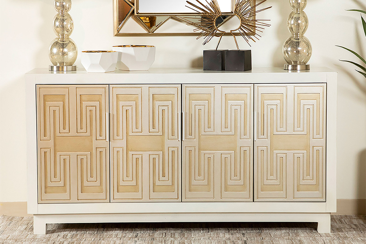 Voula Rectangular 4-Door Accent Cabinet White And Gold