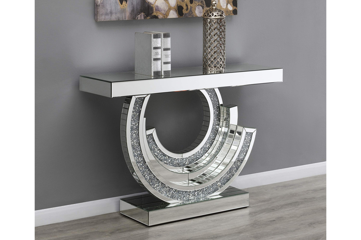 Crocus Rectangular Console Table Silver & Mirror