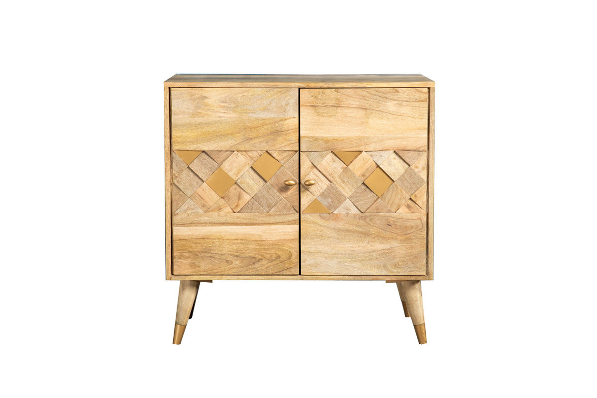 Alyssum Checkered Pattern 2-Door Accent Cabinet Natural