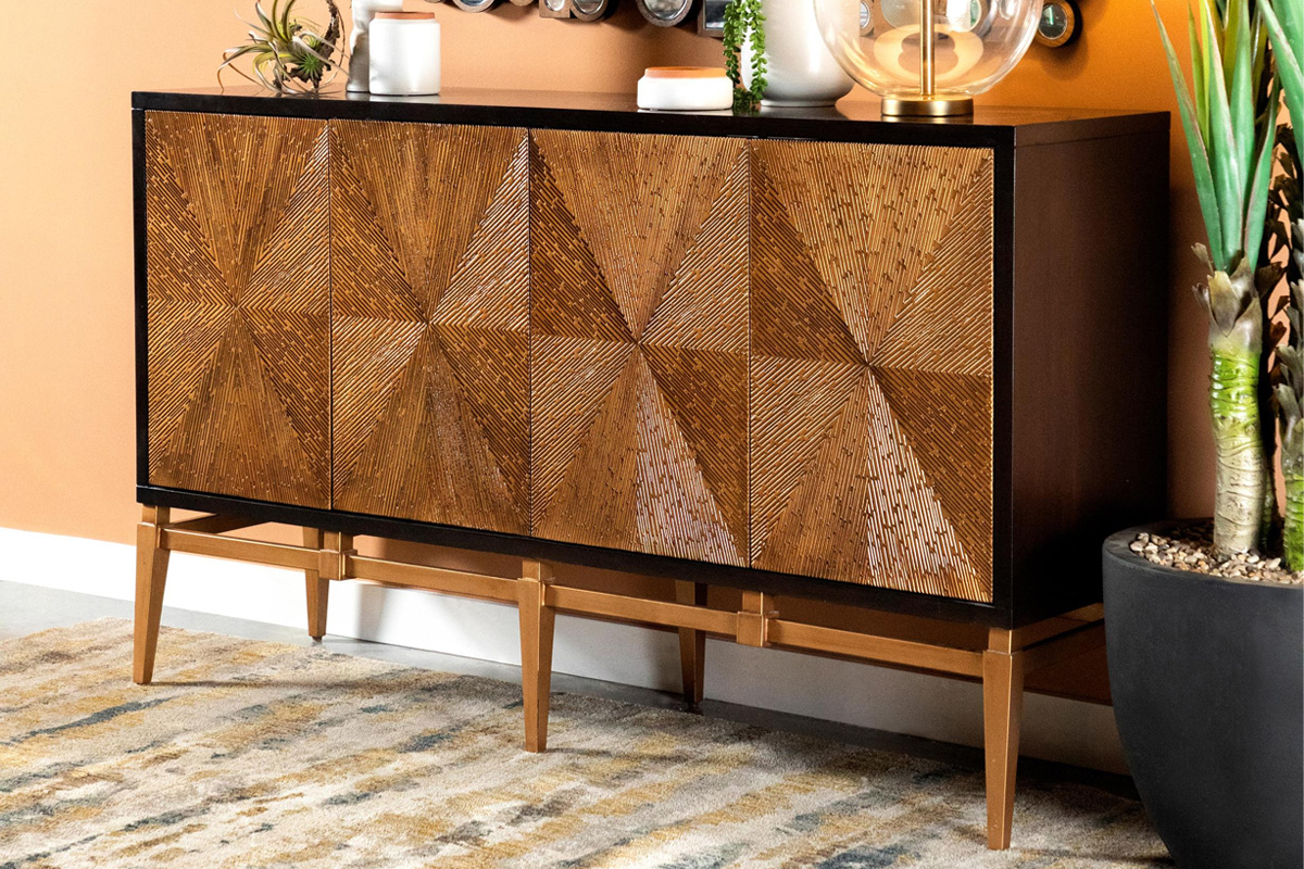 Zira Sunburst 4-Door Accent Cabinet Brown And Antique Gold
