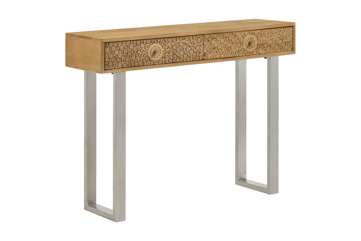 Draco Console Table With Hand Carved Drawers Natural