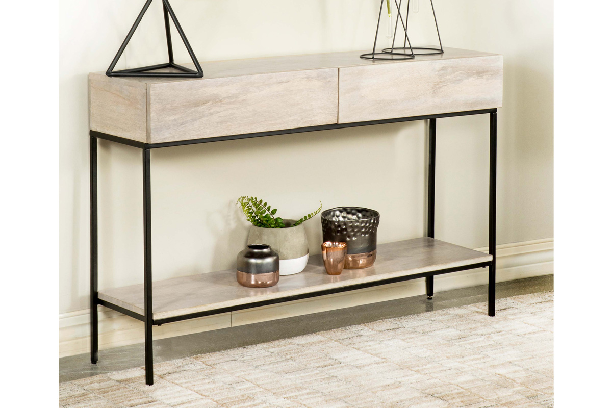 Rubeus 2-Drawer Console Table With Open Shelf White Washed