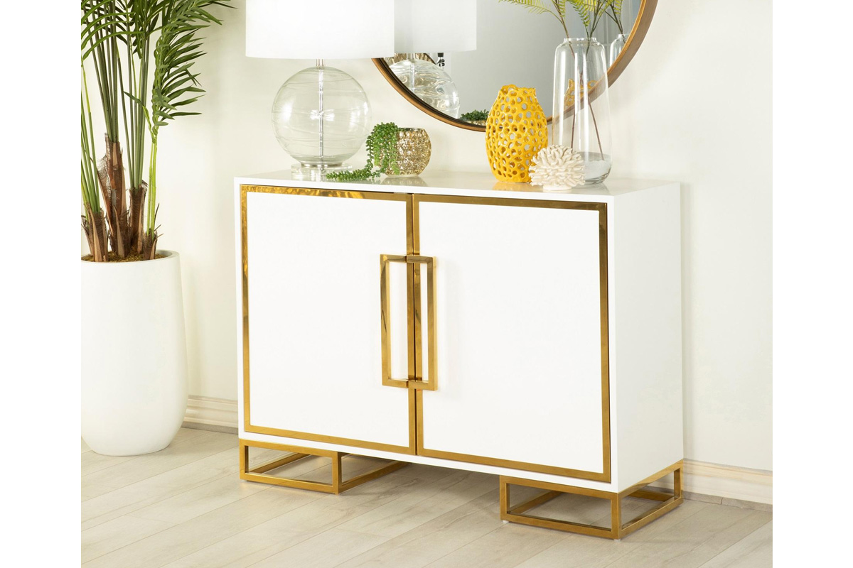 Elsa 2-Door Accent Cabinet With Adjustable Shelves White And Gold