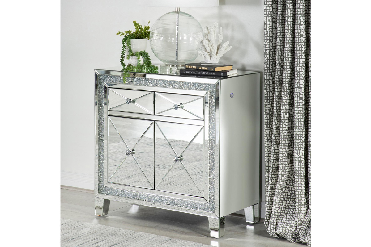Arwen 2-Drawer Accent Cabinet Clear Mirror With LED Lighting