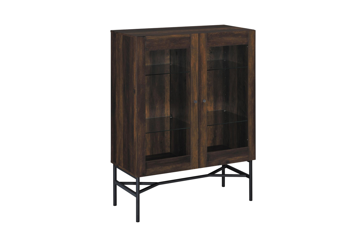 Bonilla 2-Door Accent Cabinet With Glass Shelves Dark Pine
