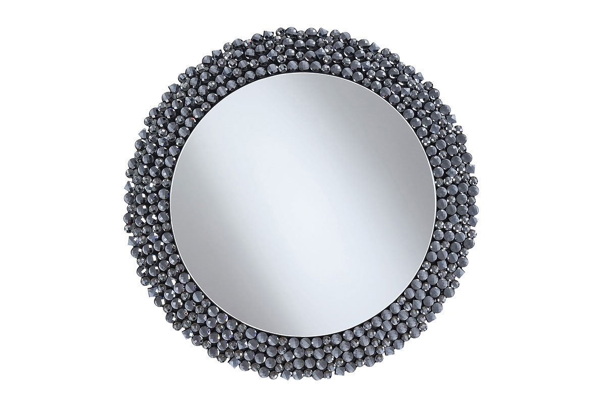Claudette Round Wall Mirror With Textural Frame Grey