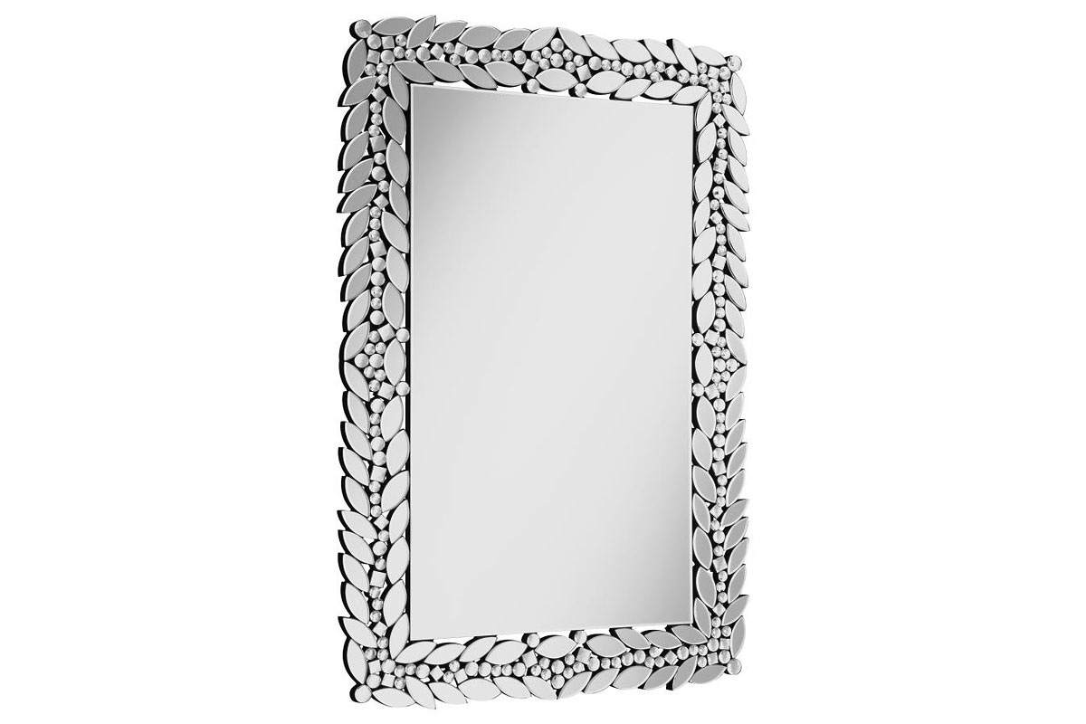 Cecily Rectangular Leaves Frame Wall Mirror Faux Crystal