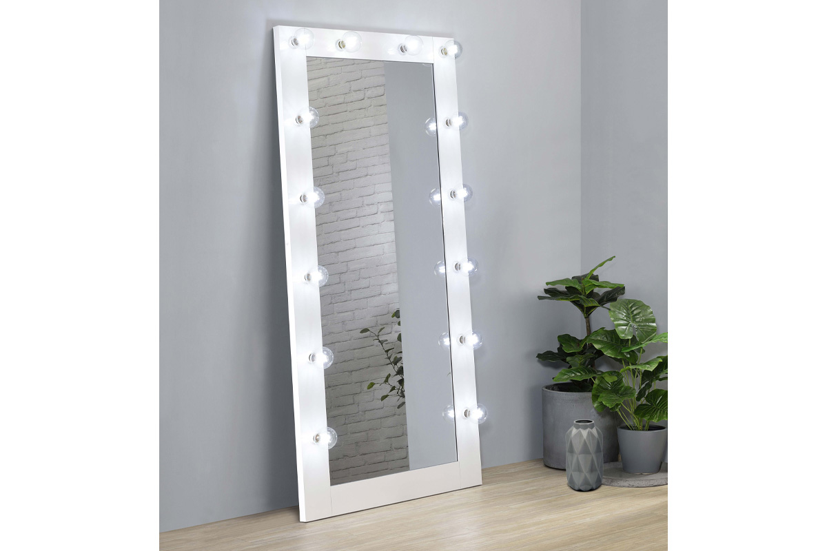 Zayan Full Length Floor Mirror With Lighting White High Gloss