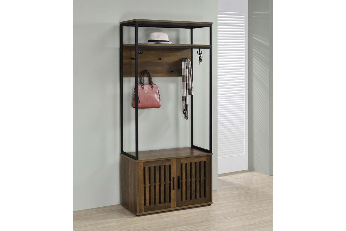 Quincy 2-Door Engineered Wood Hall Tree Dark Pine And Black
