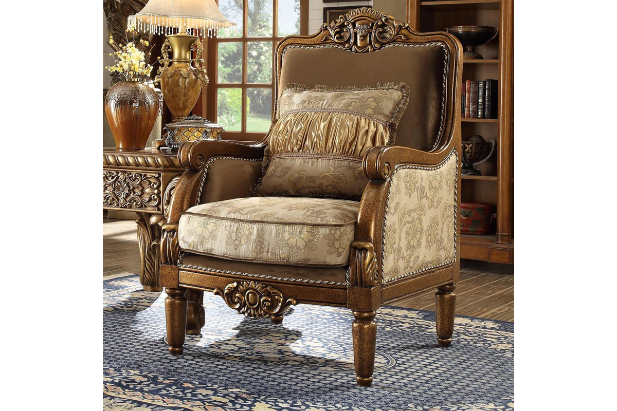 Luxury Chenille Golden Beige Armchair Traditional